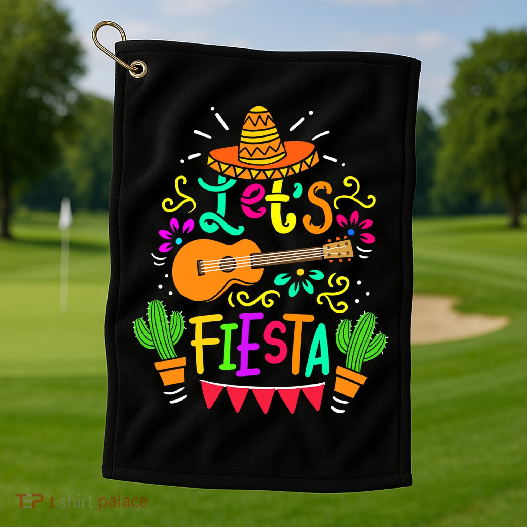 Cinco De Mayo Gift For Mexican Guitar Cactus Gift Golf Towel