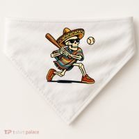 Cinco De Mayo Mariachi Skeleton Baseball Mexican Sombrero  USA-Made Doggie Bandana thumb 0