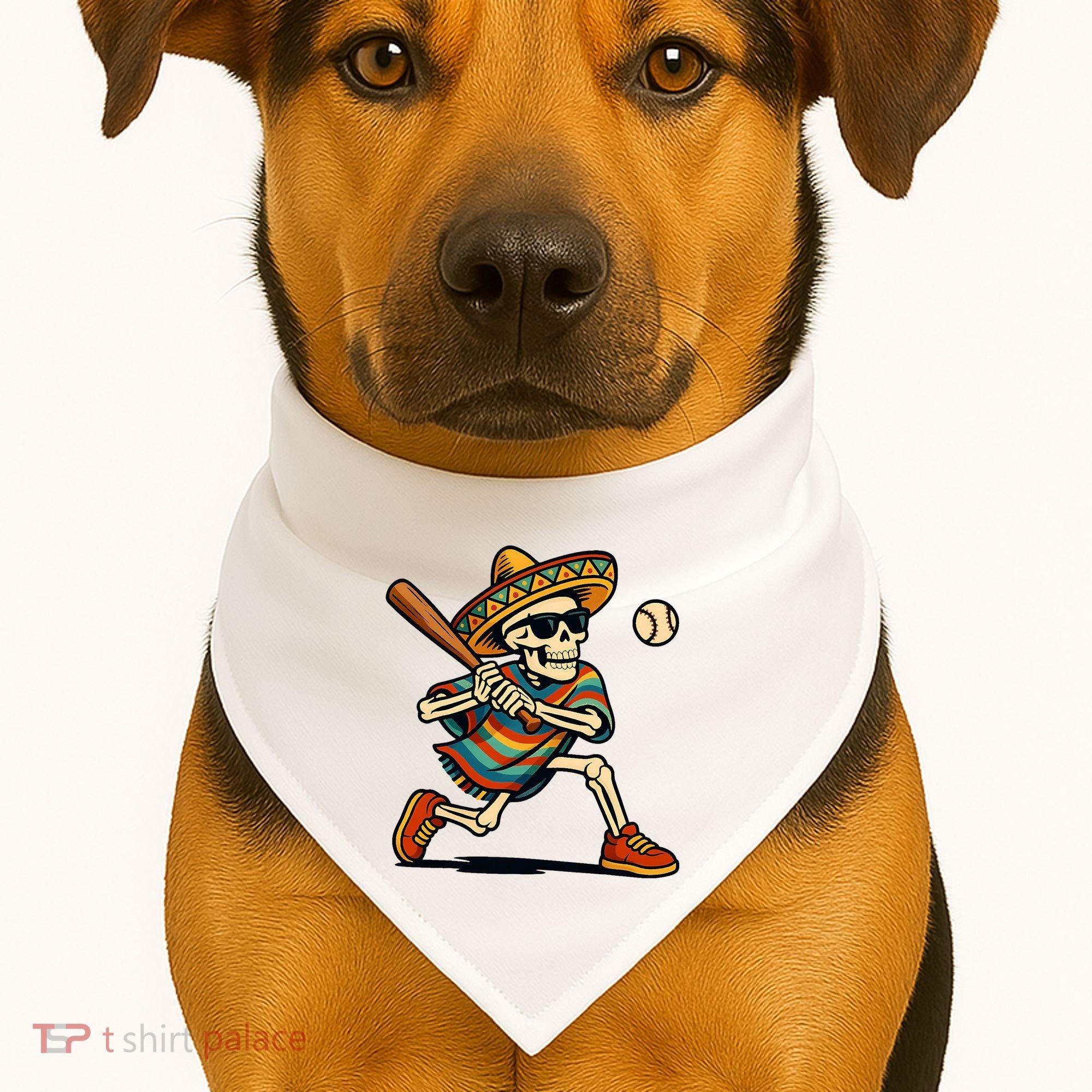 Cinco De Mayo Mariachi Skeleton Baseball Mexican Sombrero  USA-Made Doggie Bandana