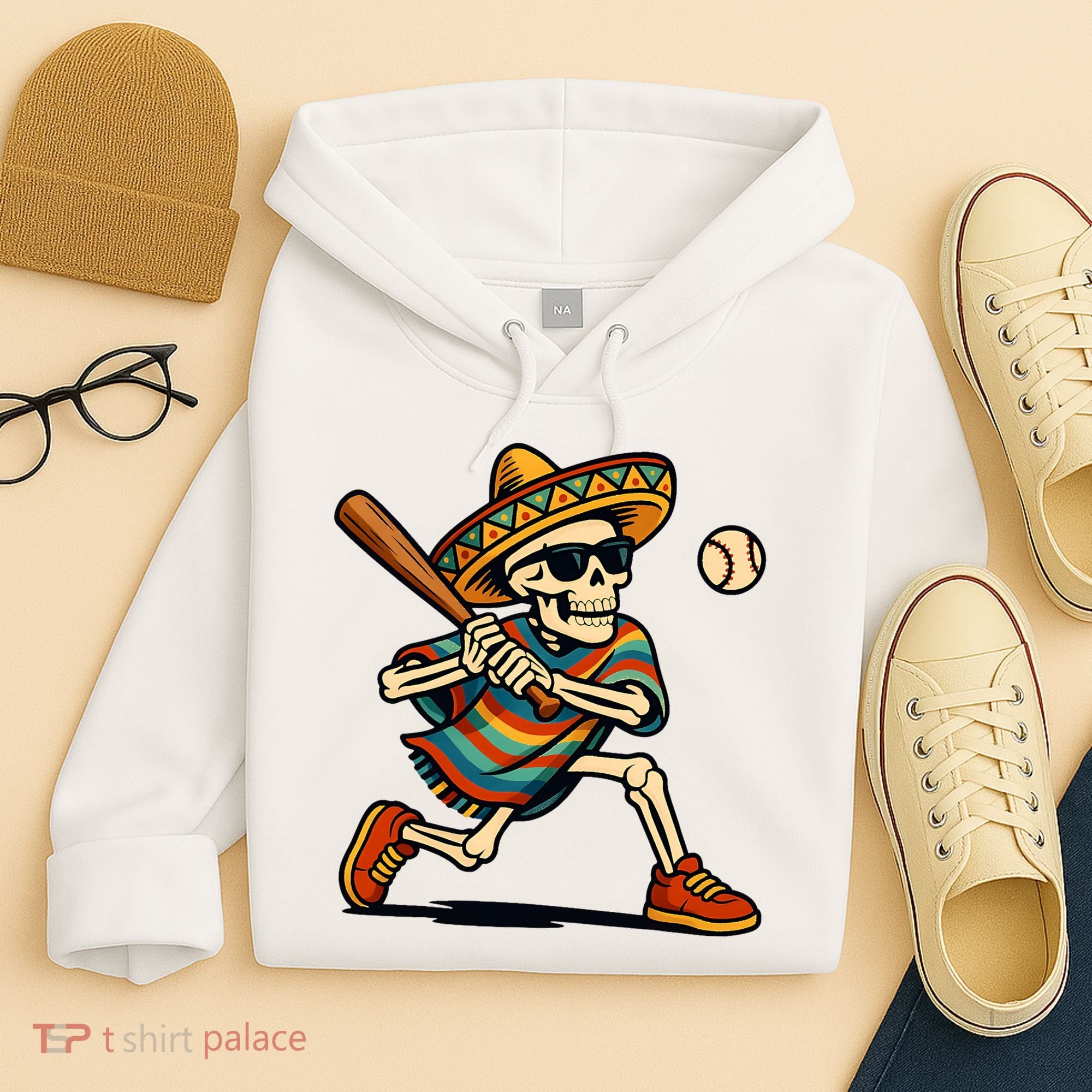 Cinco De Mayo Mariachi Skeleton Baseball Mexican Sombrero  Hoodie