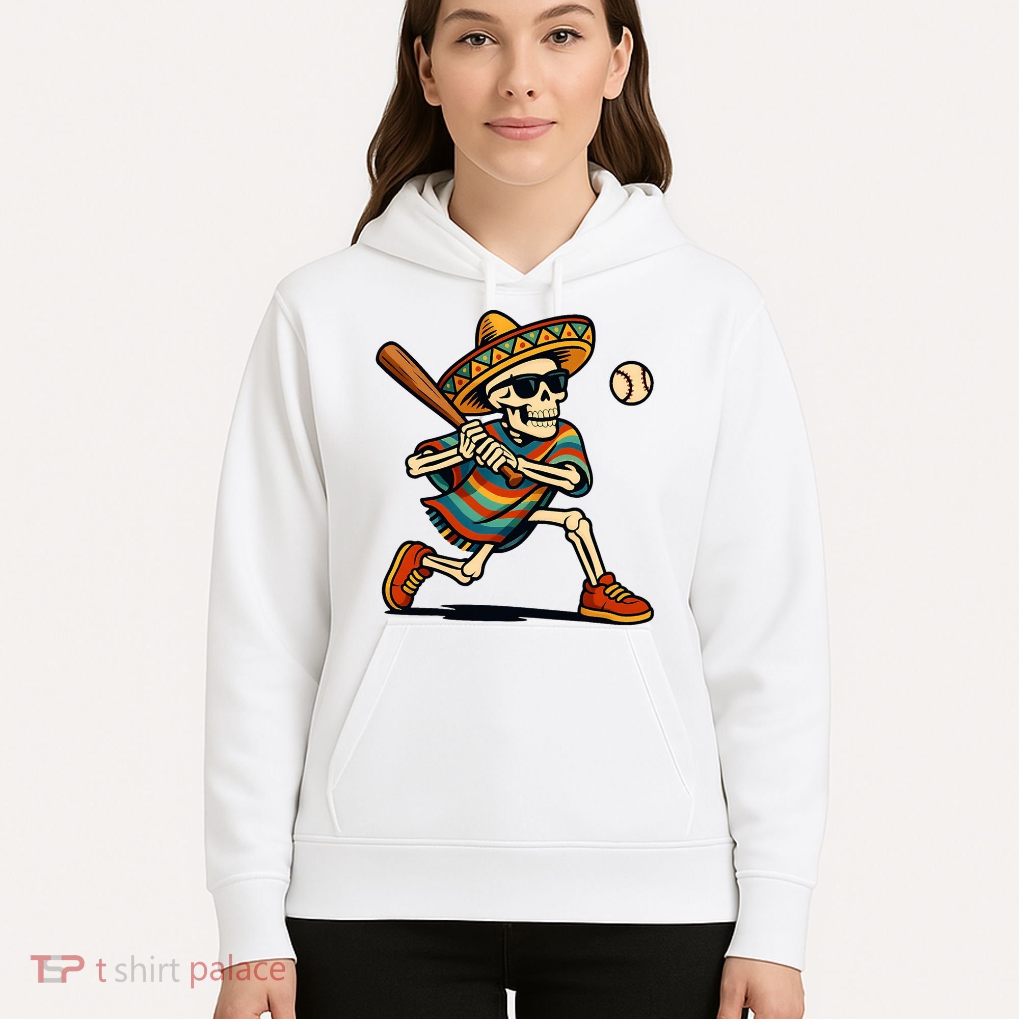 Cinco De Mayo Mariachi Skeleton Baseball Mexican Sombrero  Hoodie