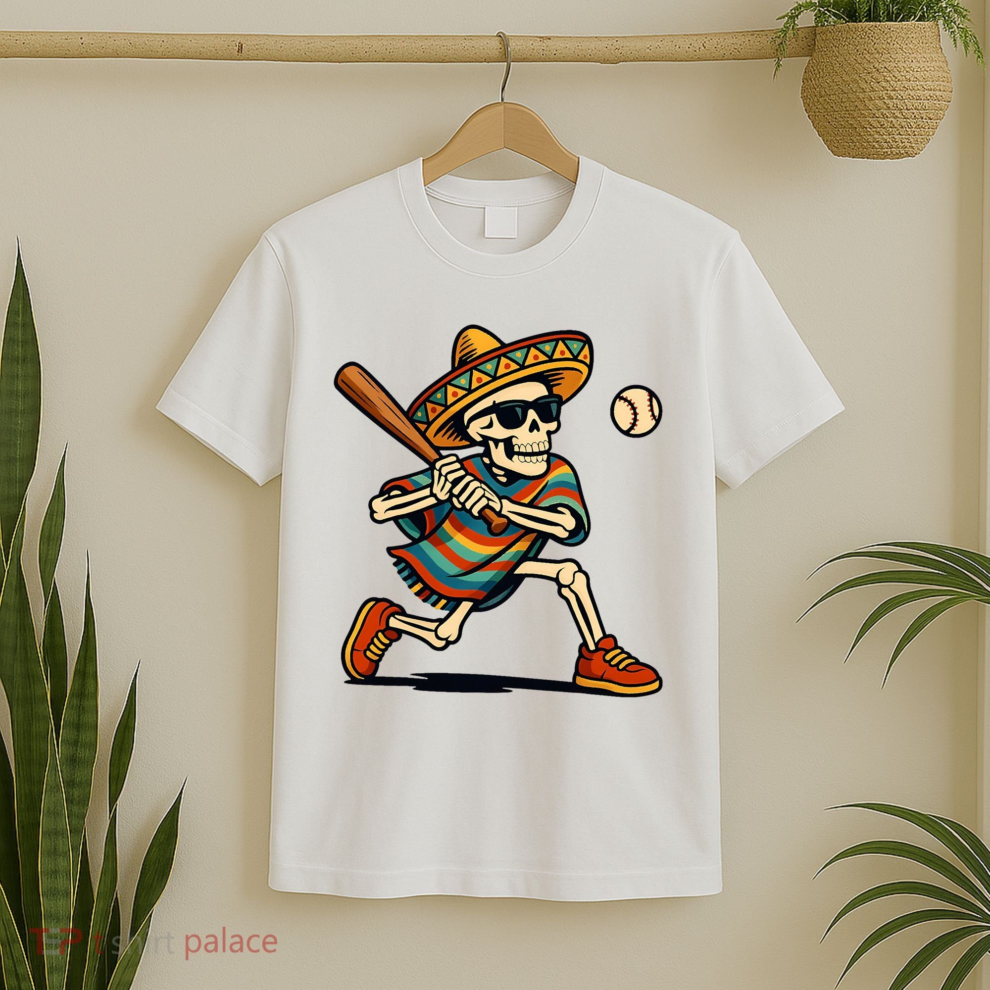 Cinco De Mayo Mariachi Skeleton Baseball Mexican Sombrero  T-Shirt