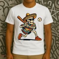 Cinco De Mayo Mariachi Skeleton Baseball Mexican Sombrero  T-Shirt thumb 3