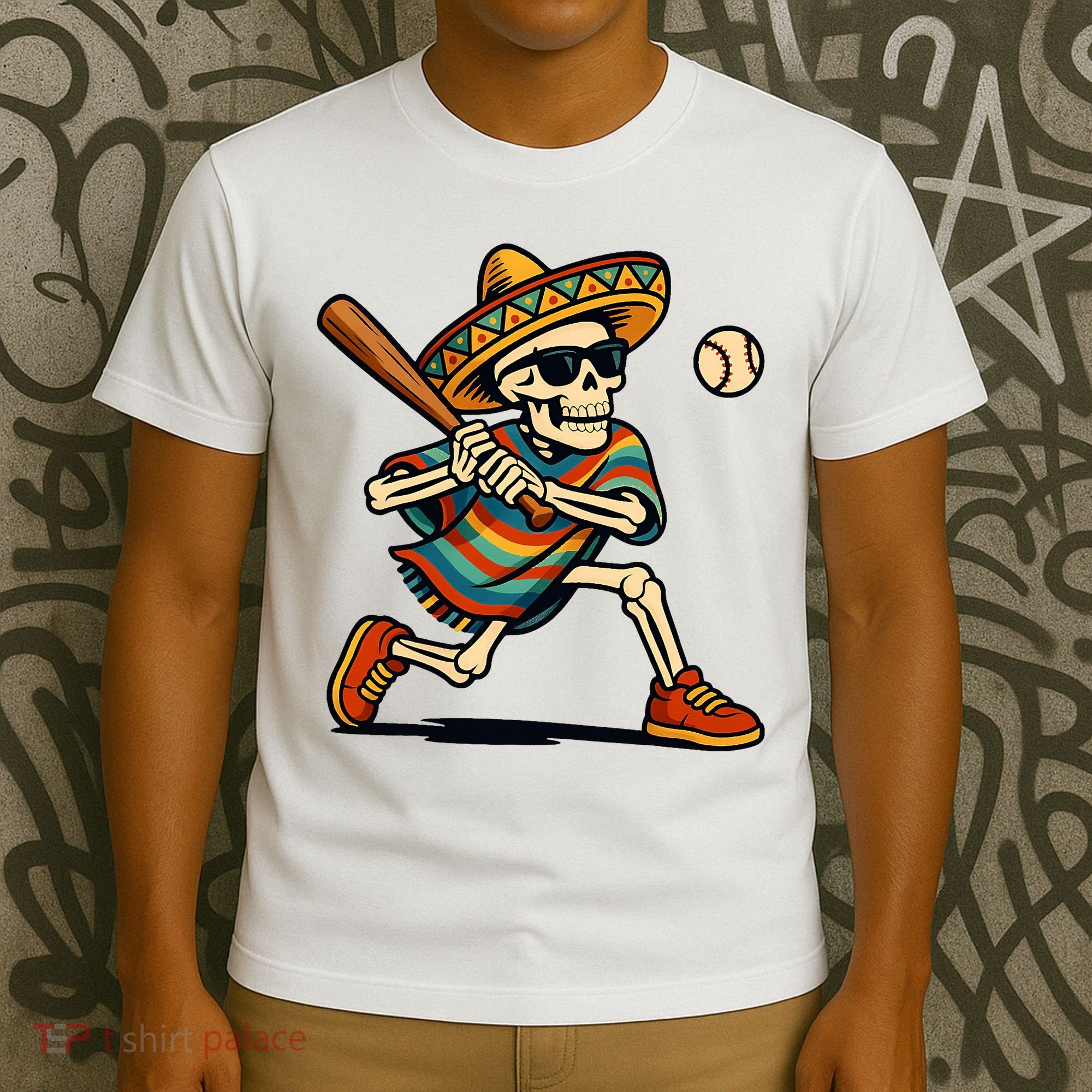 Cinco De Mayo Mariachi Skeleton Baseball Mexican Sombrero  T-Shirt