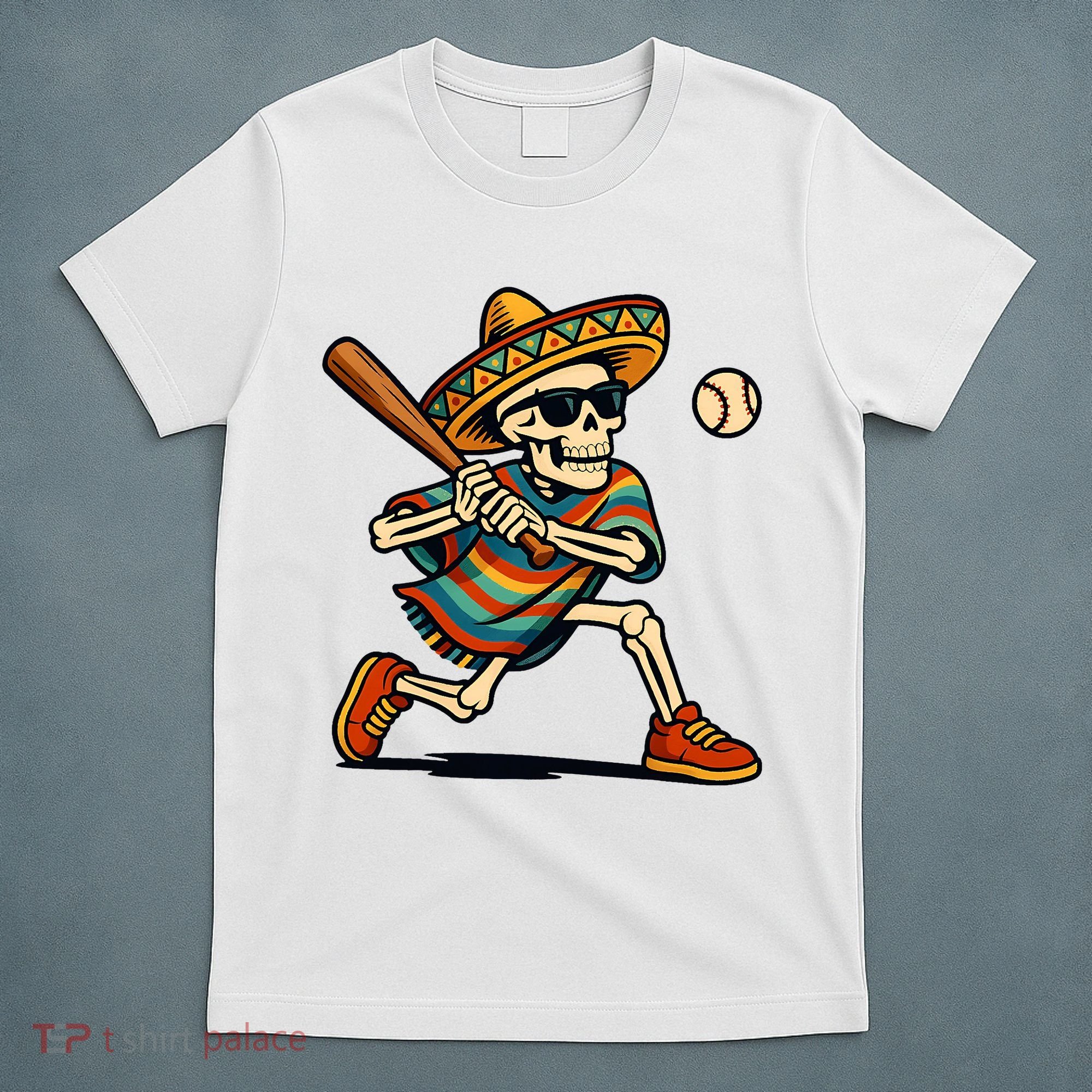 Cinco De Mayo Mariachi Skeleton Baseball Mexican Sombrero  T-Shirt