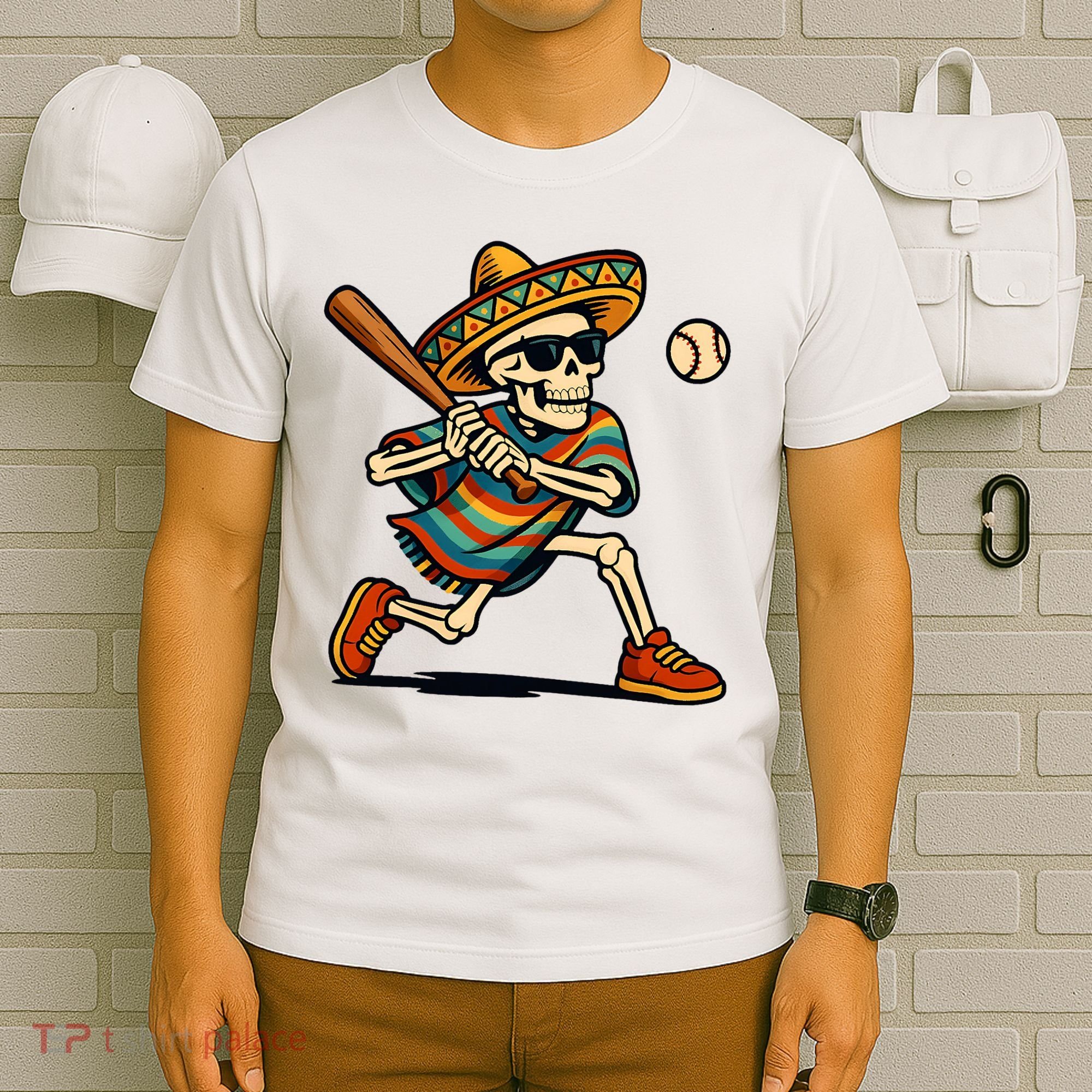 Cinco De Mayo Mariachi Skeleton Baseball Mexican Sombrero  T-Shirt