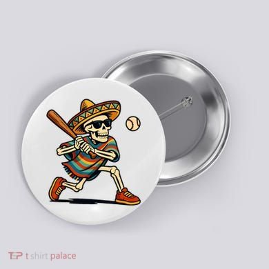 Cinco De Mayo Mariachi Skeleton Baseball Mexican Sombrero  Button