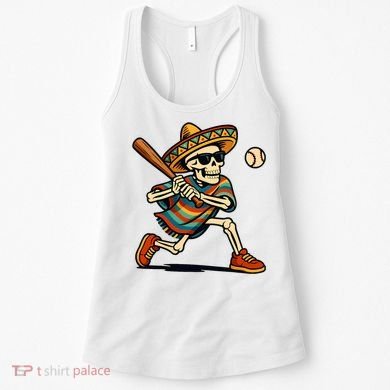 Cinco De Mayo Mariachi Skeleton Baseball Mexican Sombrero  Women's Tank Top
