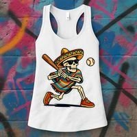 Cinco De Mayo Mariachi Skeleton Baseball Mexican Sombrero  Women's Tank Top thumb 3