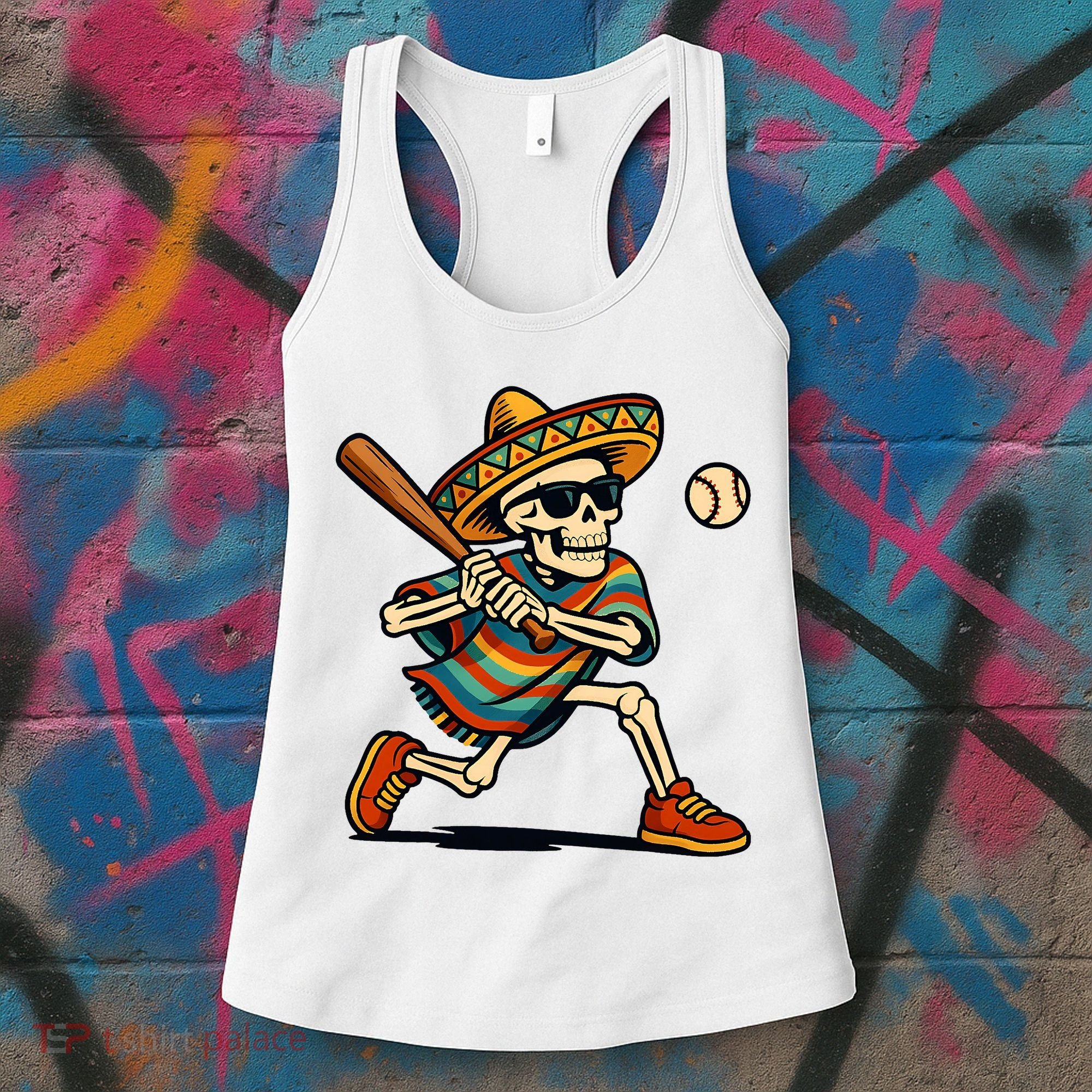 Cinco De Mayo Mariachi Skeleton Baseball Mexican Sombrero  Women's Tank Top