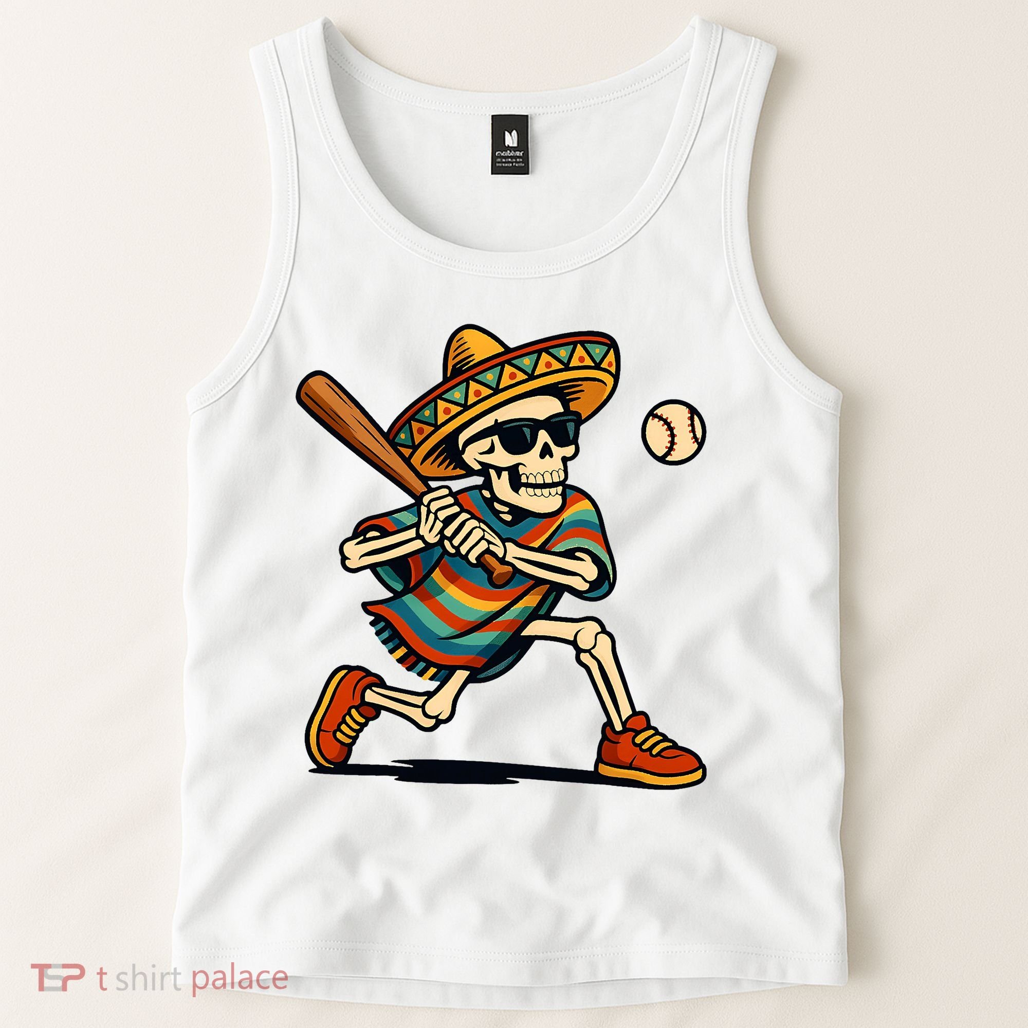 Cinco De Mayo Mariachi Skeleton Baseball Mexican Sombrero  Tank Top