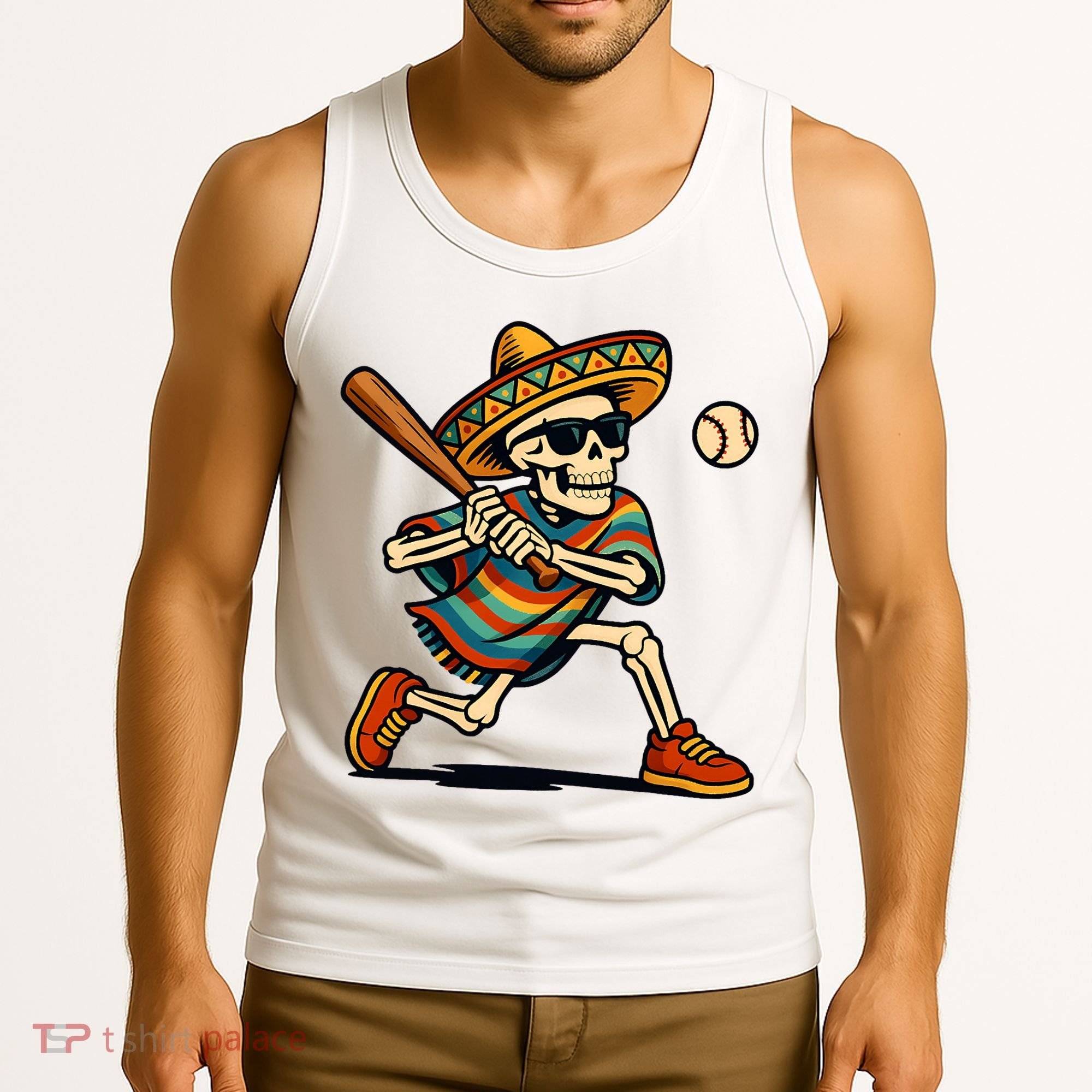 Cinco De Mayo Mariachi Skeleton Baseball Mexican Sombrero  Tank Top