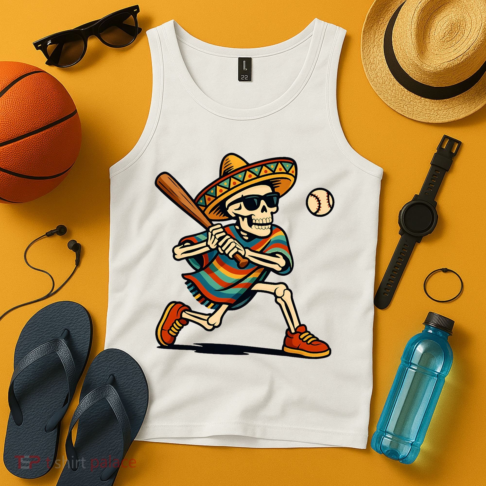 Cinco De Mayo Mariachi Skeleton Baseball Mexican Sombrero  Tank Top