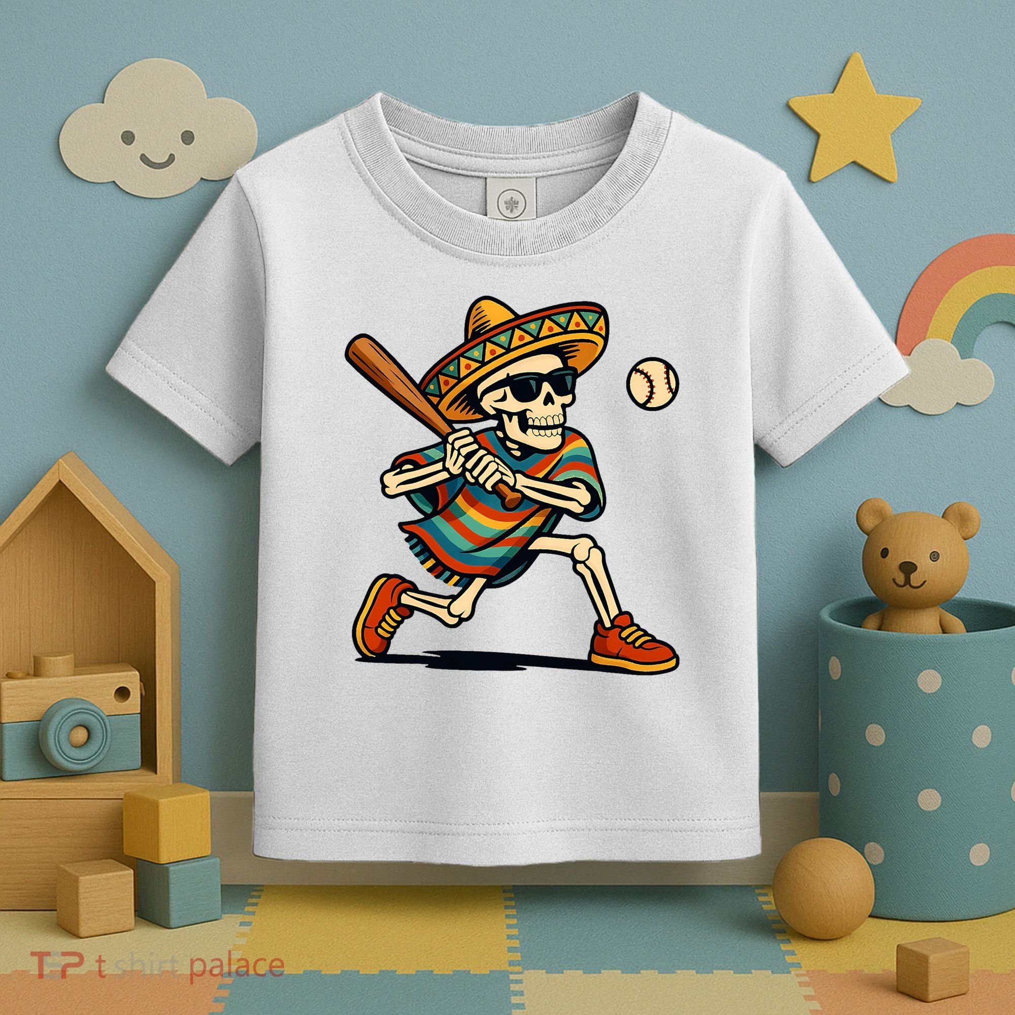 Cinco De Mayo Mariachi Skeleton Baseball Mexican Sombrero  Toddler T-Shirt