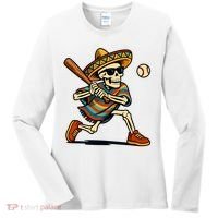 Cinco De Mayo Mariachi Skeleton Baseball Mexican Sombrero  Women's Long Sleeve Shirt thumb 0