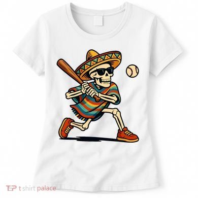 Cinco De Mayo Mariachi Skeleton Baseball Mexican Sombrero  Women's T-Shirt
