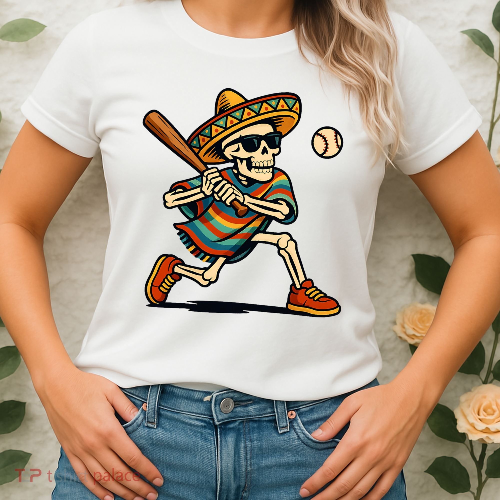 Cinco De Mayo Mariachi Skeleton Baseball Mexican Sombrero  Women's T-Shirt
