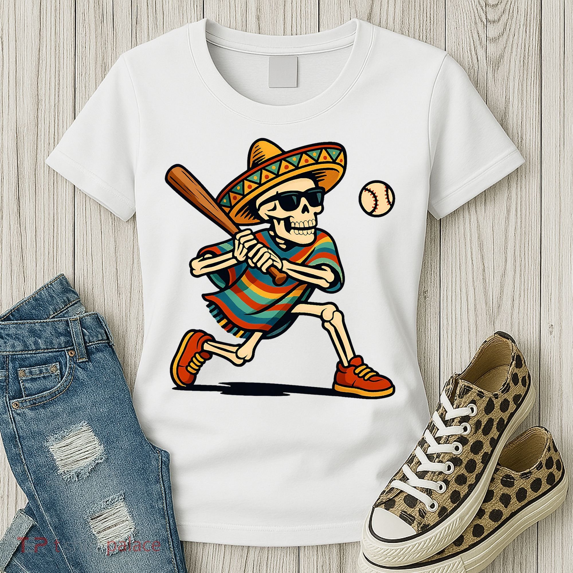 Cinco De Mayo Mariachi Skeleton Baseball Mexican Sombrero  Women's T-Shirt