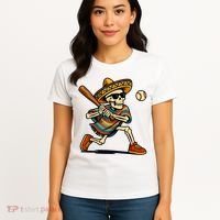 Cinco De Mayo Mariachi Skeleton Baseball Mexican Sombrero  Women's T-Shirt thumb 4