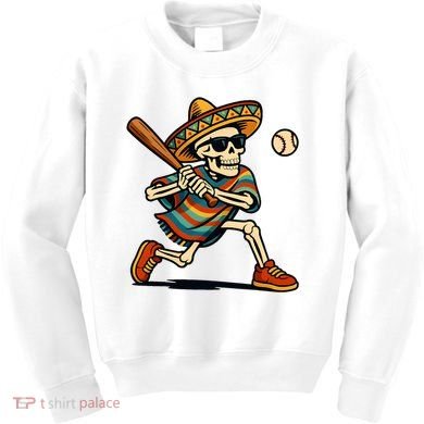 Cinco De Mayo Mariachi Skeleton Baseball Mexican Sombrero  Kids Sweatshirt