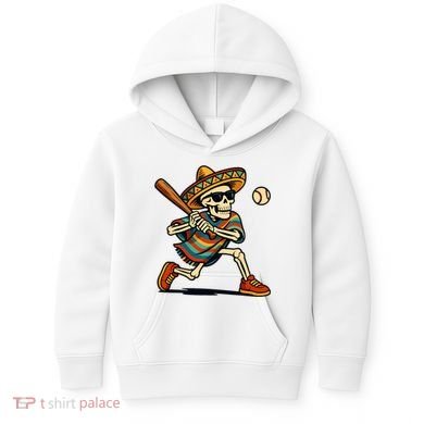 Cinco De Mayo Mariachi Skeleton Baseball Mexican Sombrero  Kids Hoodie
