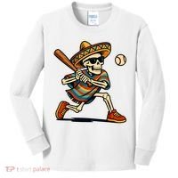 Cinco De Mayo Mariachi Skeleton Baseball Mexican Sombrero  Kids Long Sleeve Shirt thumb 0