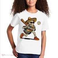 Cinco De Mayo Mariachi Skeleton Baseball Mexican Sombrero  Kids T-Shirt thumb 2