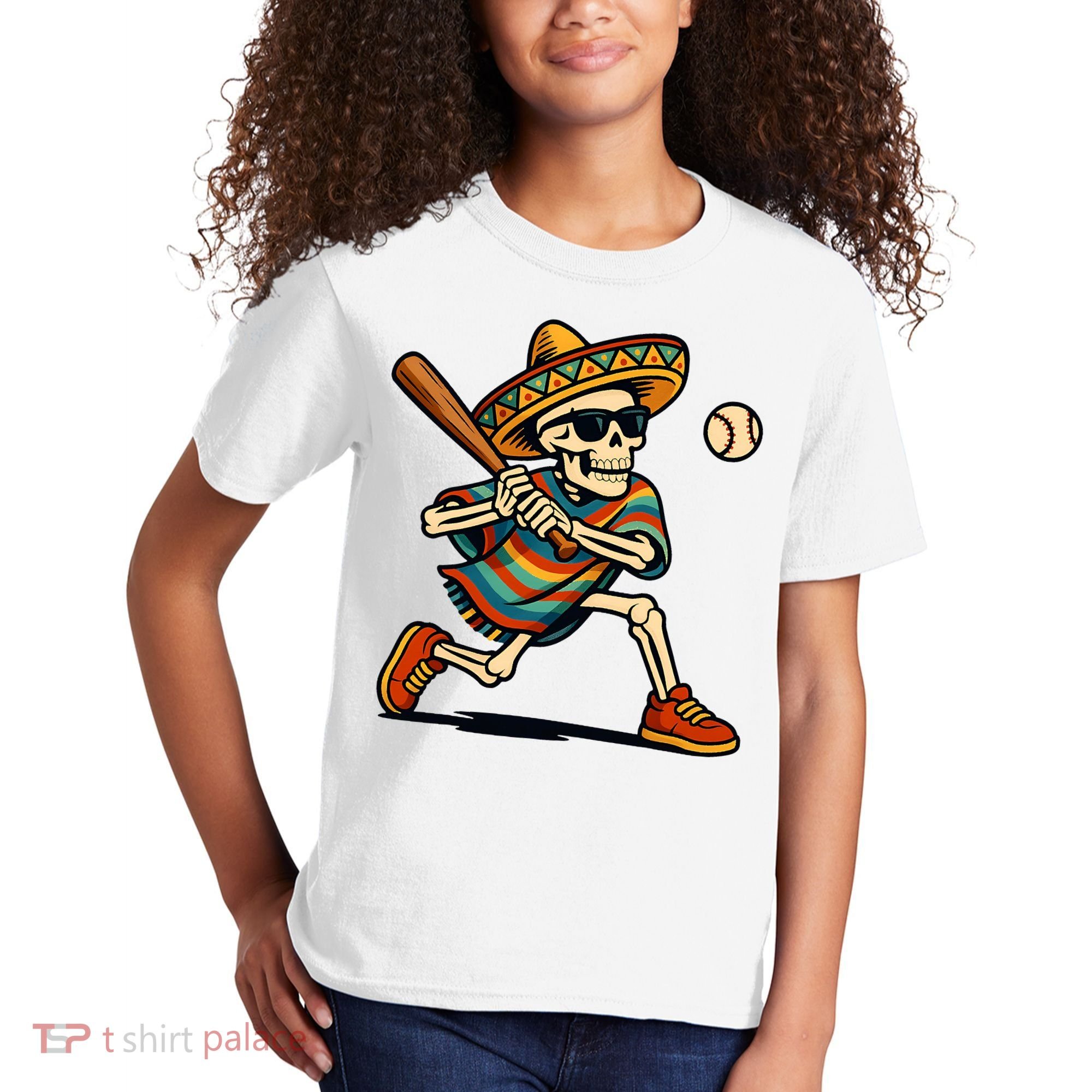 Cinco De Mayo Mariachi Skeleton Baseball Mexican Sombrero  Kids T-Shirt