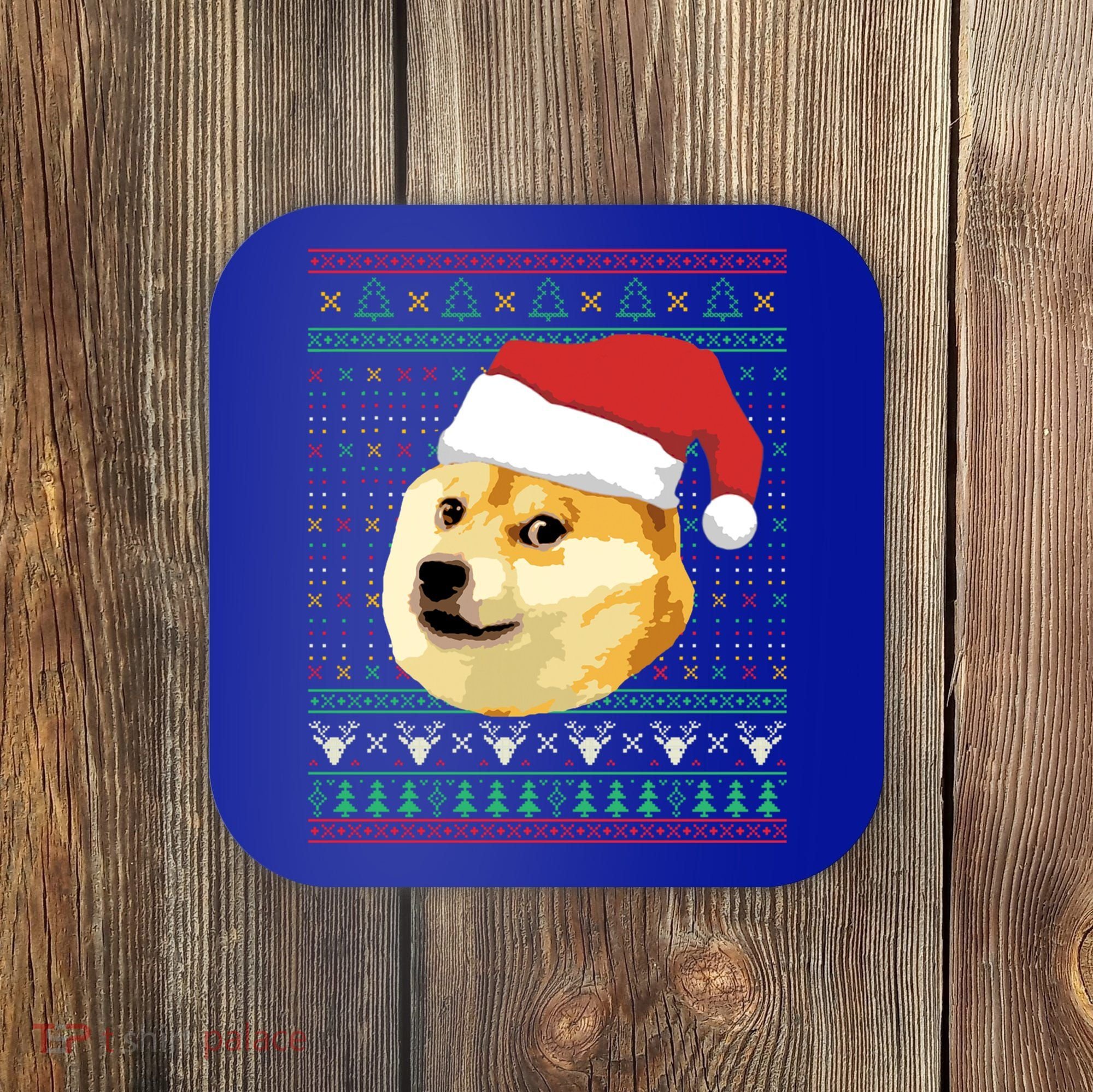 Christmas Doge Meme Shiba Inu Santa Funny Ugly Sweater Xmas Great Gift Coaster
