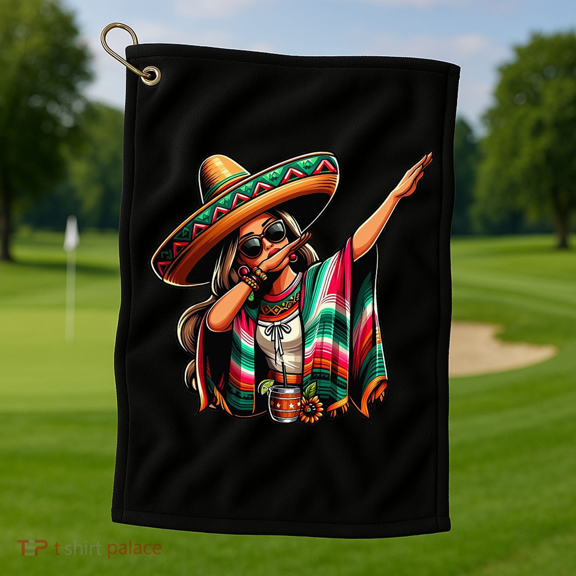 Cinco De Mayo Dabbing Mexican Women Funny Cinco De Mayo Golf Towel