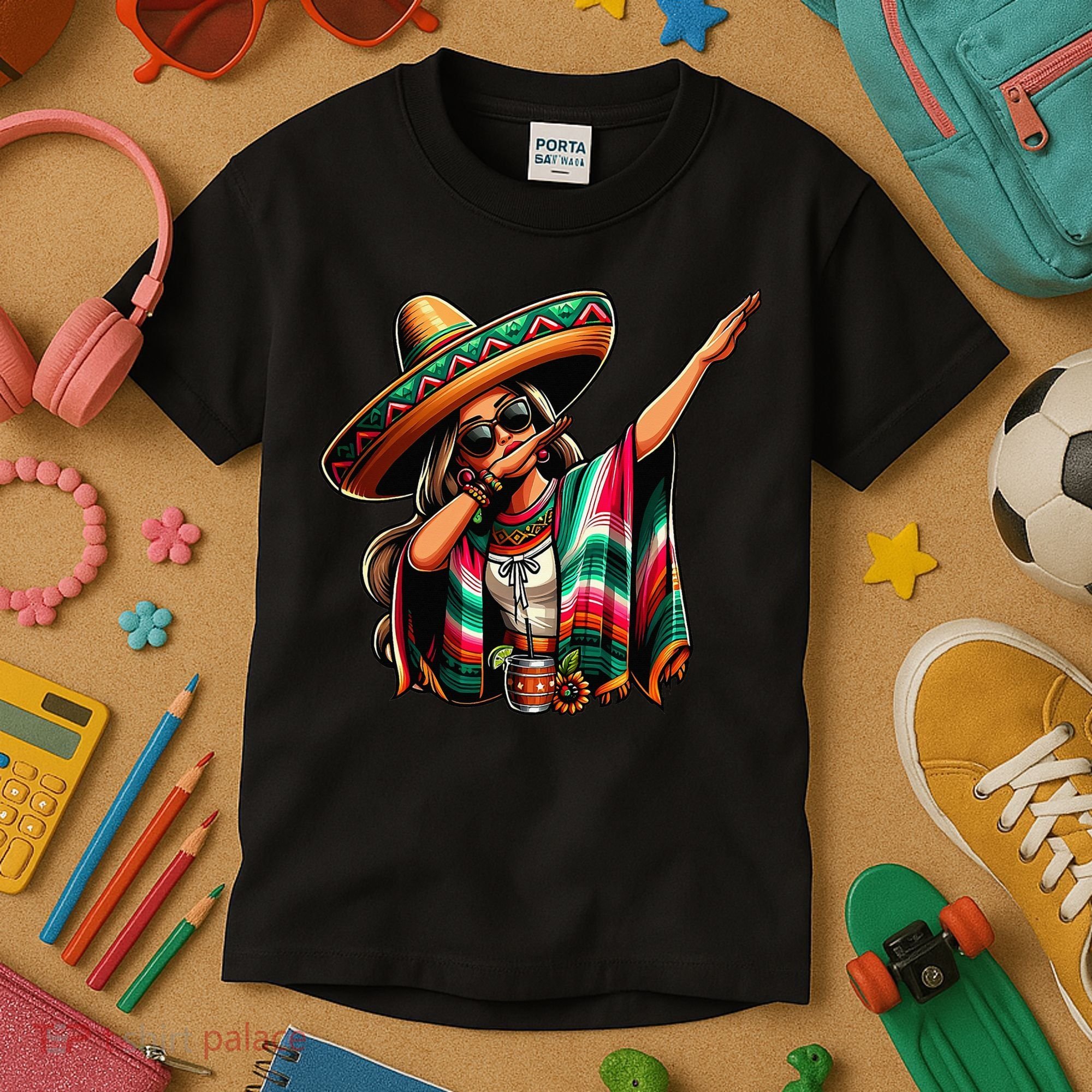 Cinco De Mayo Dabbing Mexican Women Funny Cinco De Mayo Kids T-Shirt