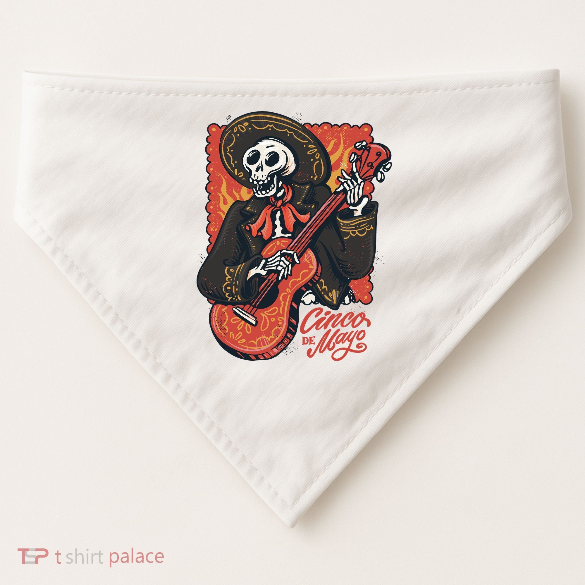 Cinco De Mayo Skeleton Guitar USA-Made Doggie Bandana
