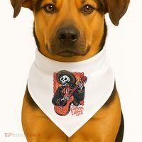 Cinco De Mayo Skeleton Guitar USA-Made Doggie Bandana thumb 1