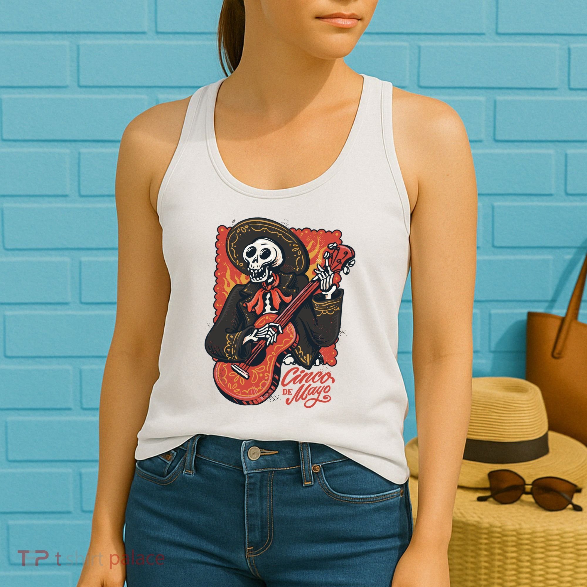 Cinco De Mayo Skeleton Guitar Women's Tank Top