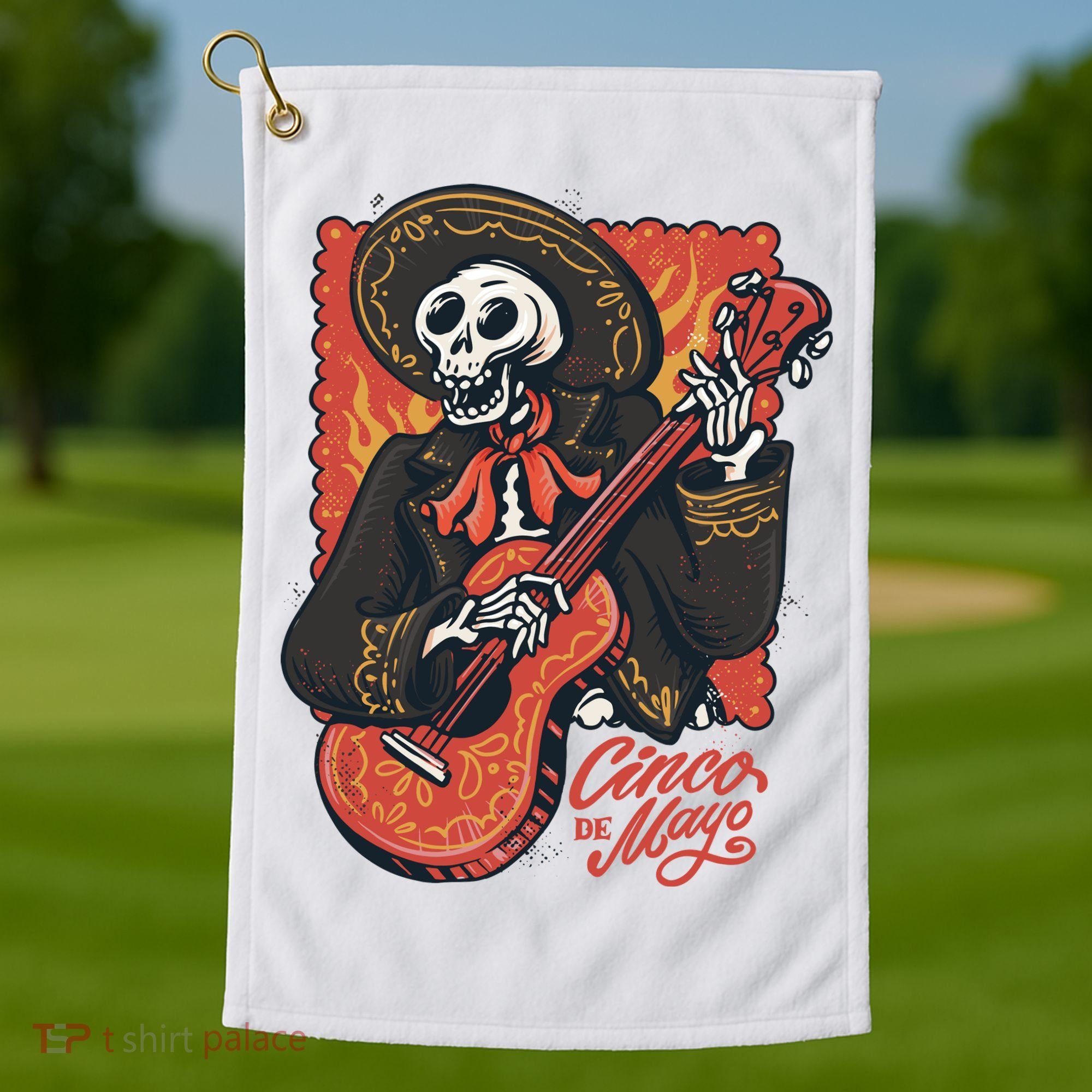 Cinco De Mayo Skeleton Guitar Golf Towel
