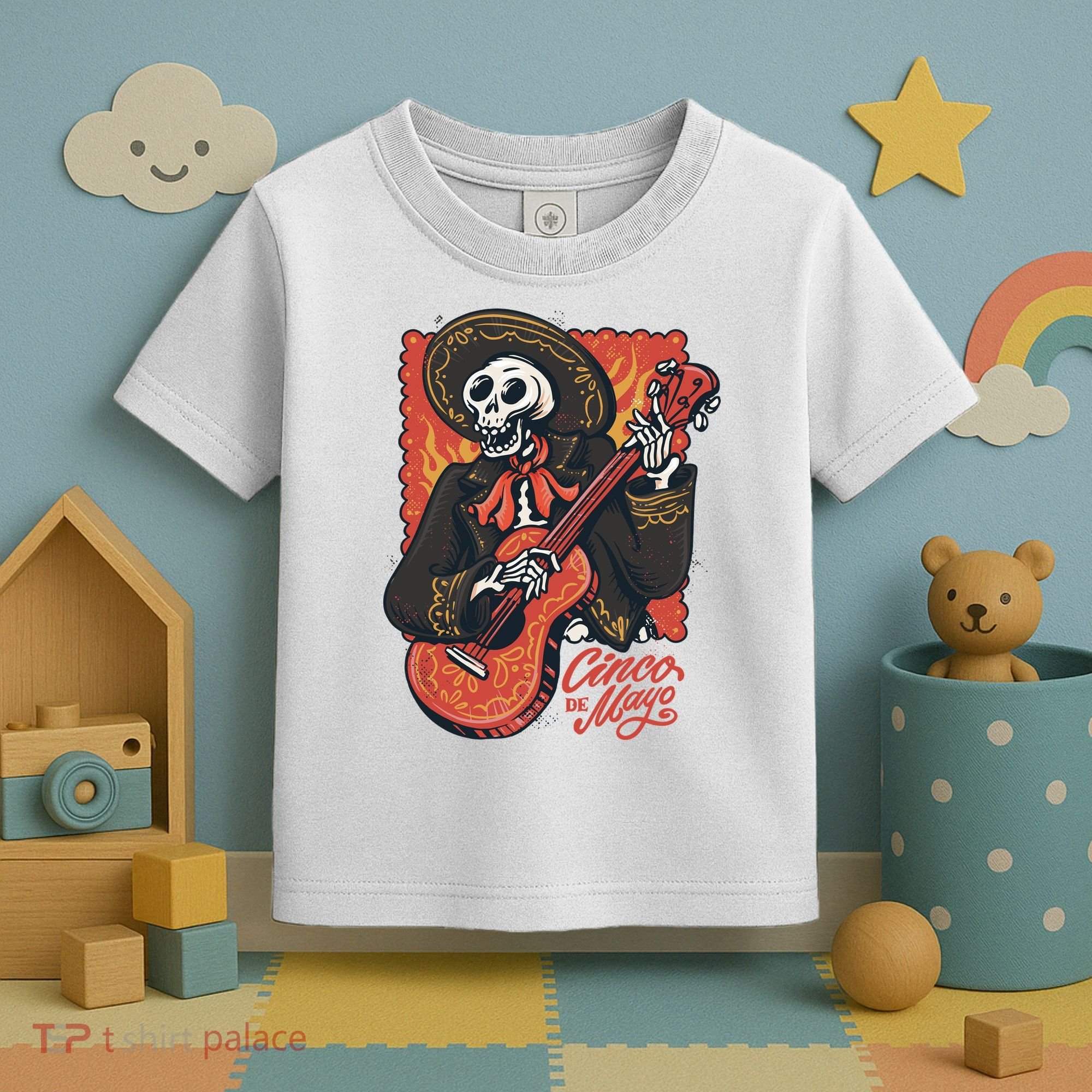 Cinco De Mayo Skeleton Guitar Toddler T-Shirt