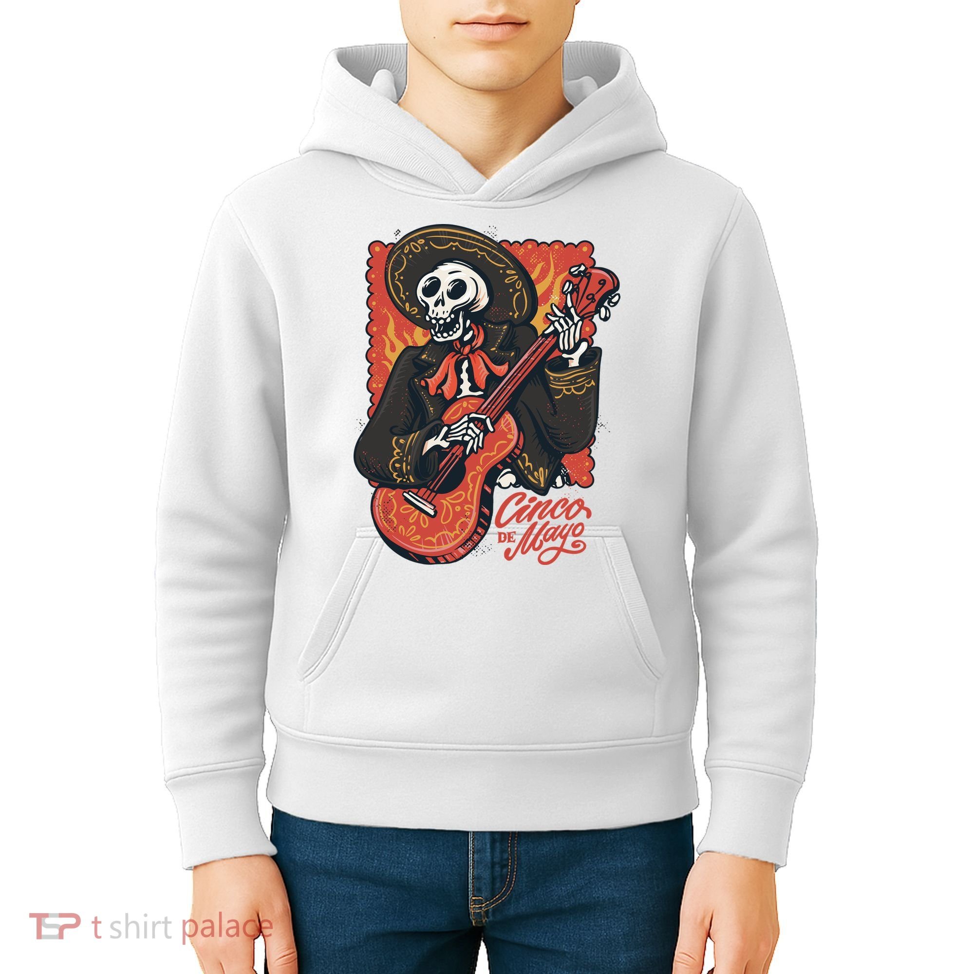 Cinco De Mayo Skeleton Guitar Kids Hoodie