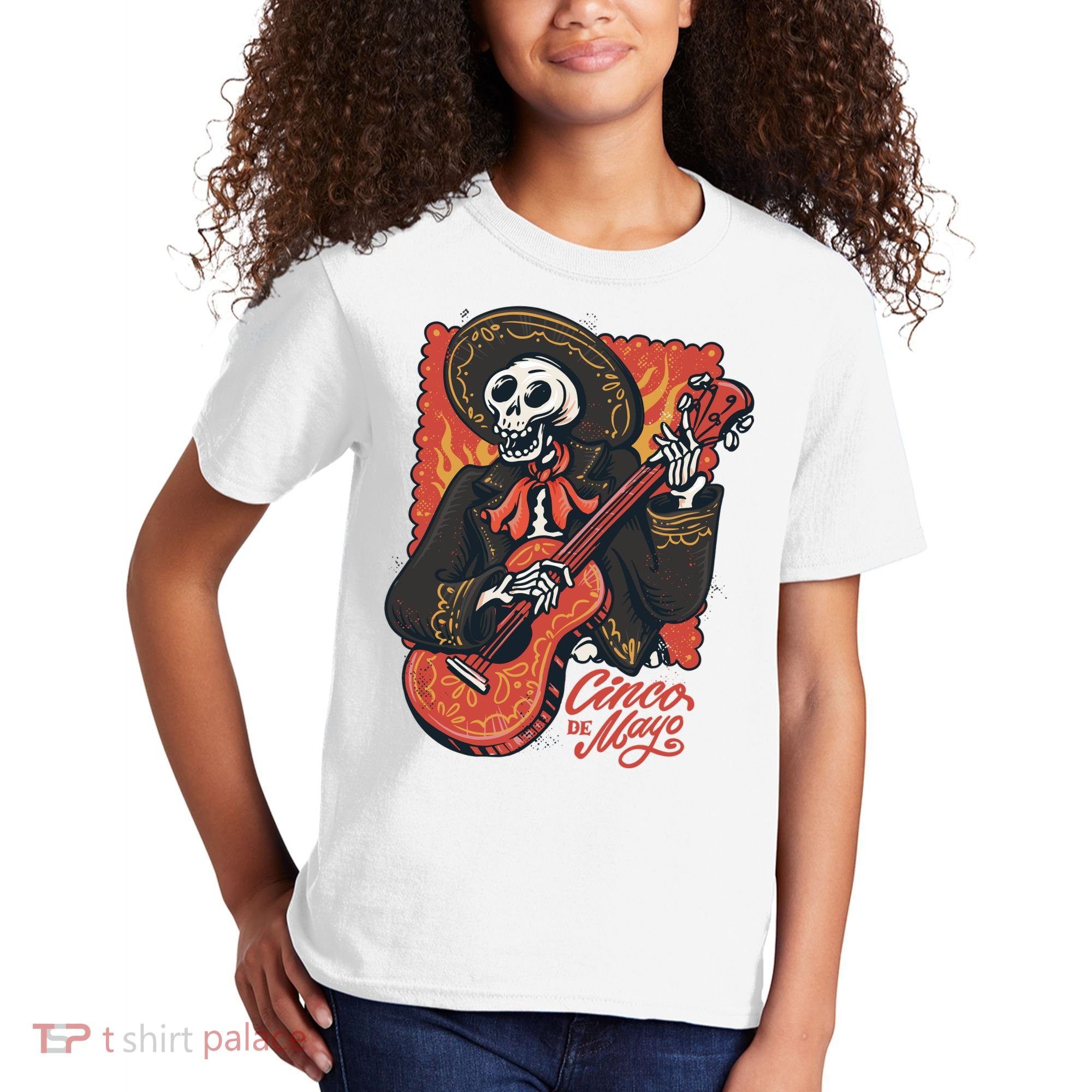 Cinco De Mayo Skeleton Guitar Kids T-Shirt