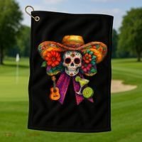 Cinco De Mayo Mexico Tequila Margarita Tacos Sugar Skull Golf Towel thumb 1
