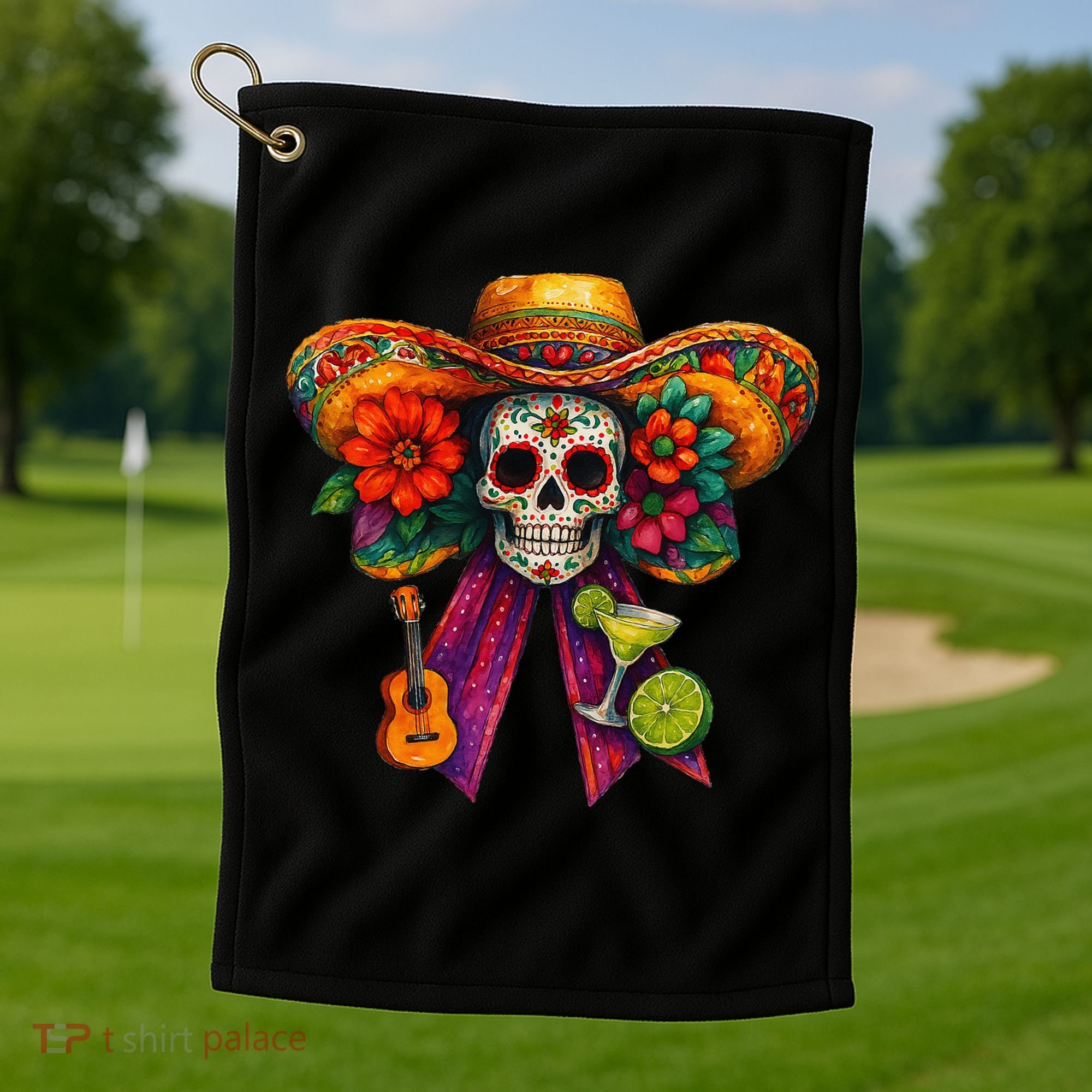 Cinco De Mayo Mexico Tequila Margarita Tacos Sugar Skull Golf Towel