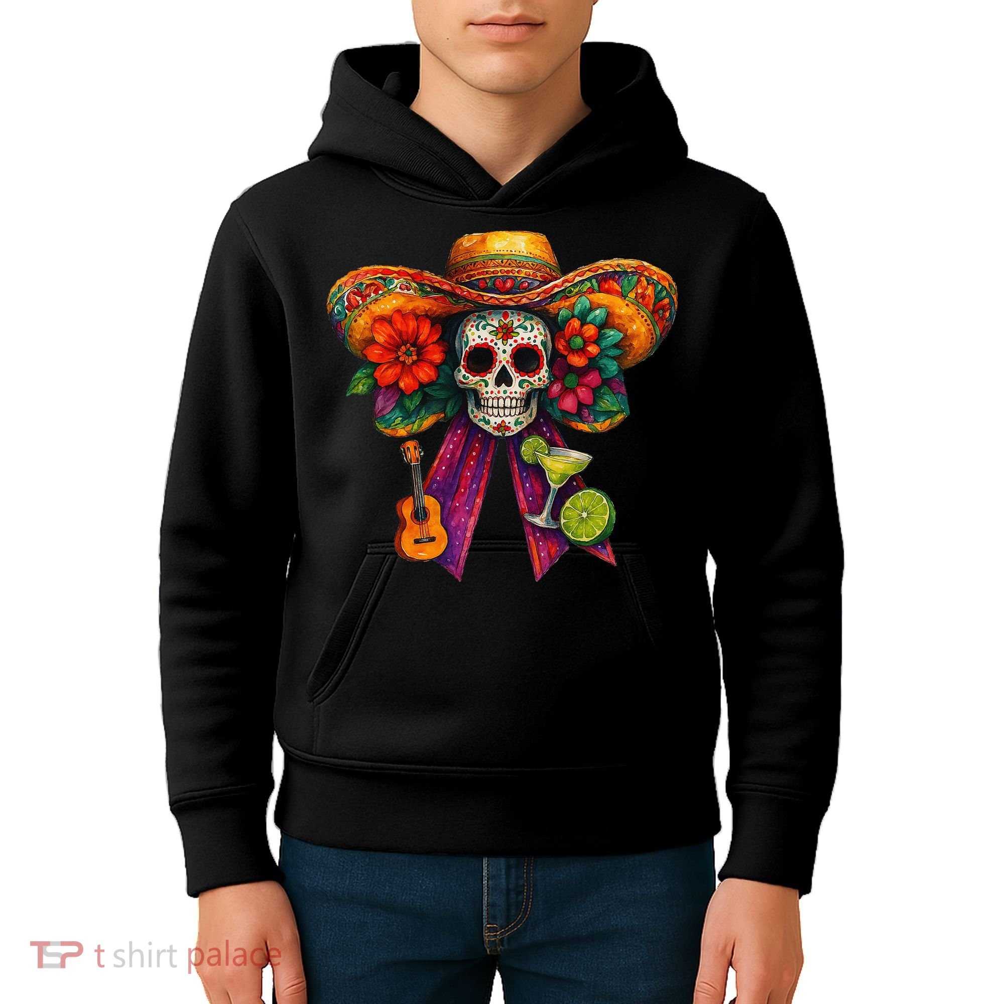 Cinco De Mayo Mexico Tequila Margarita Tacos Sugar Skull Kids Hoodie