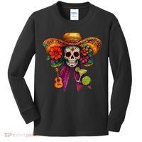 Cinco De Mayo Mexico Tequila Margarita Tacos Sugar Skull Kids Long Sleeve Shirt thumb 0