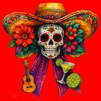 Cinco De Mayo Mexico Tequila Margarita Tacos Sugar Skull Santa Hat thumb 1