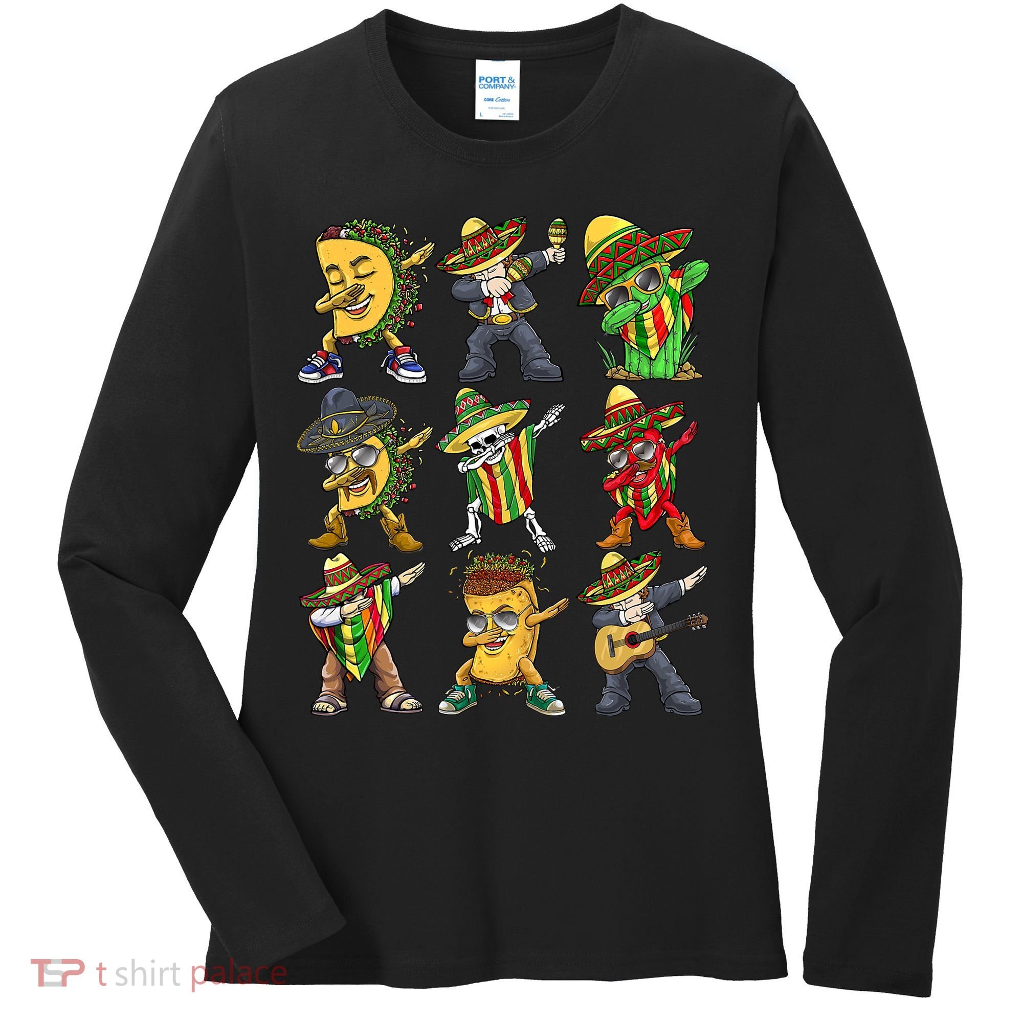 Cinco De Mayo Party Taco Dabbing Mexican Mariachi Burrito Women's Long Sleeve Shirt