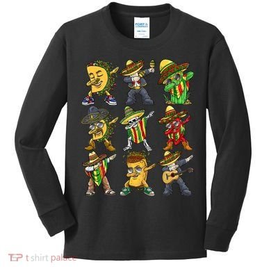 Cinco De Mayo Party Taco Dabbing Mexican Mariachi Burrito Kids Long Sleeve Shirt