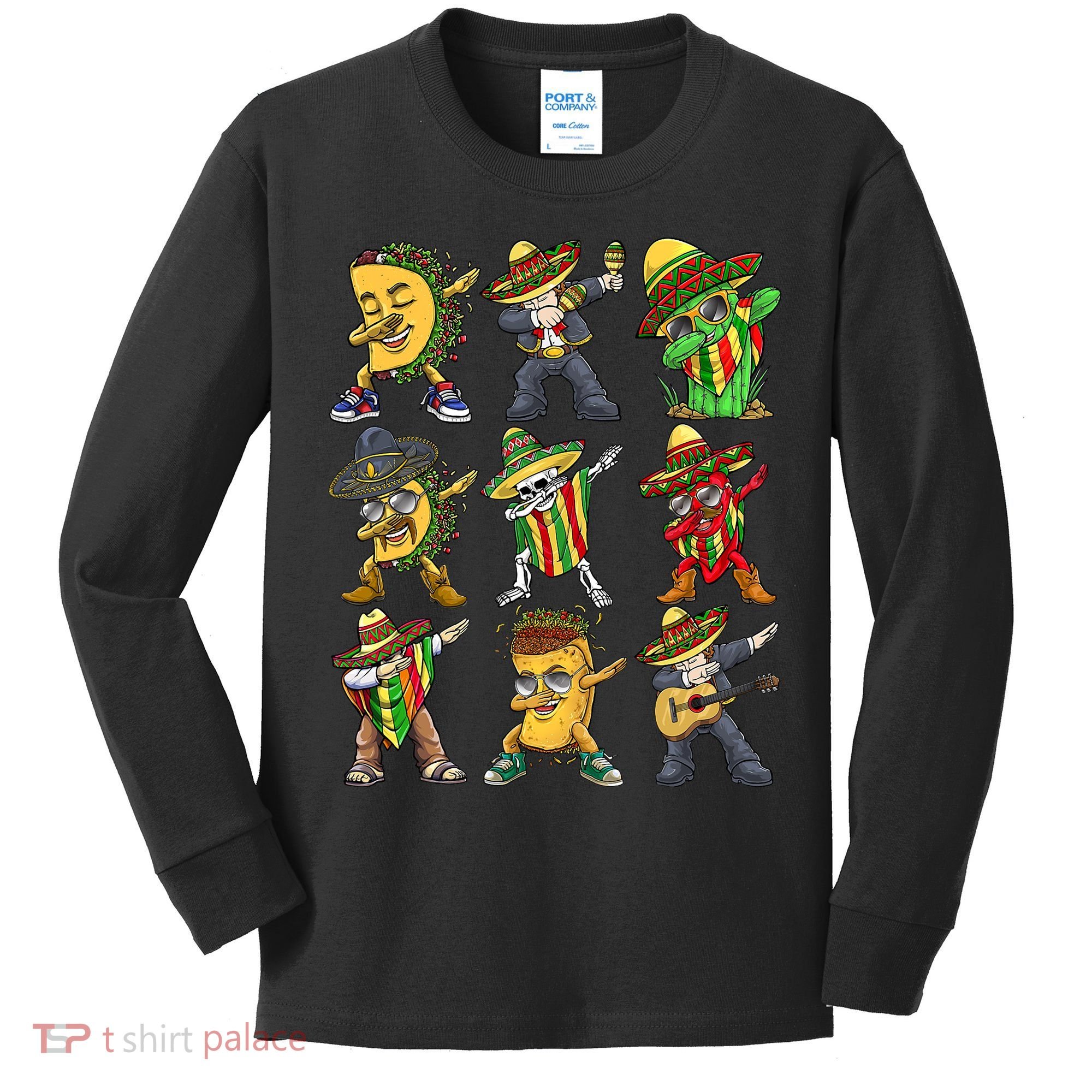 Cinco De Mayo Party Taco Dabbing Mexican Mariachi Burrito Kids Long Sleeve Shirt