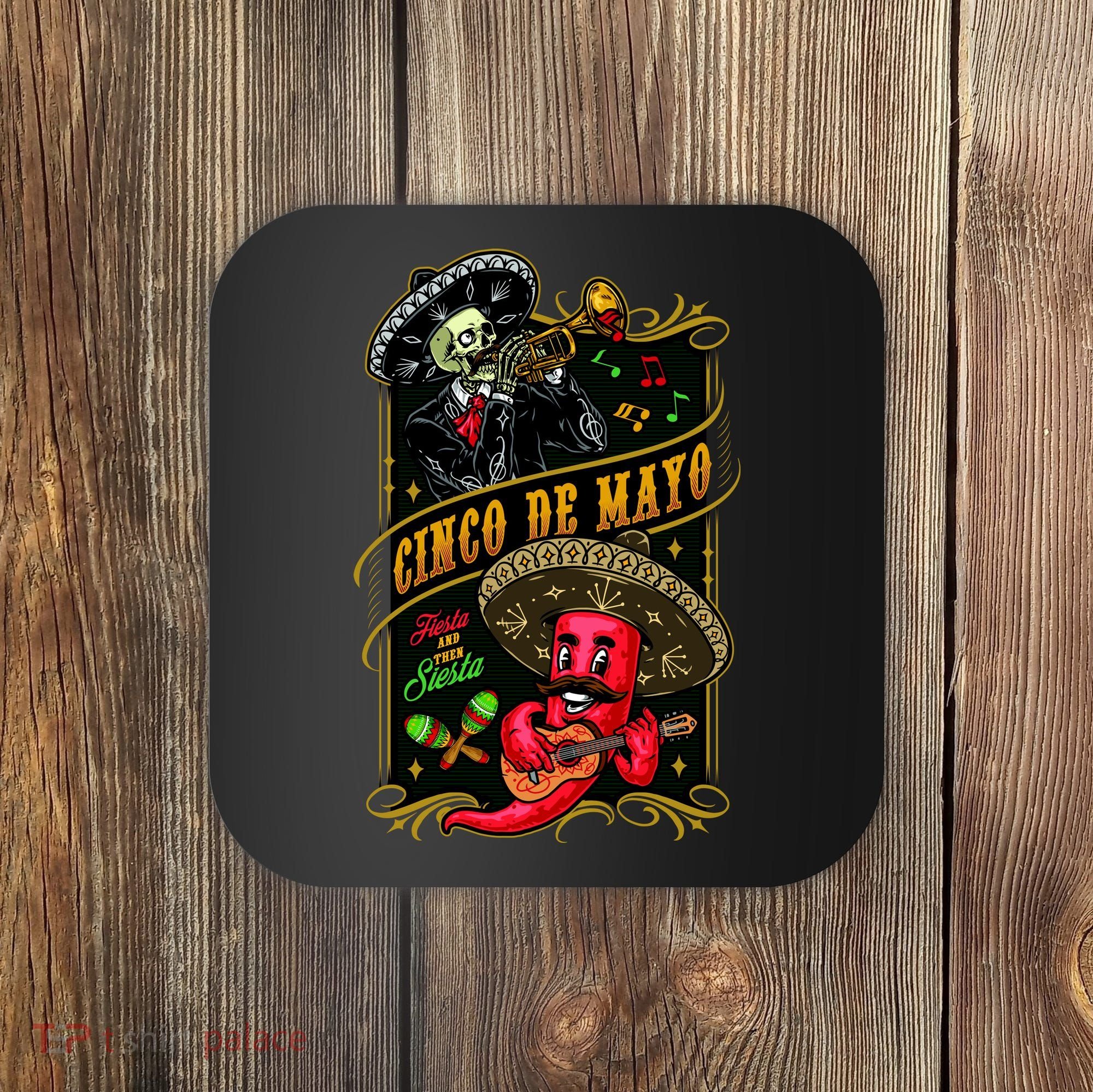 Cinco De Mayo Fiesta And Then Siesta Skeleton Pepper Music Coaster