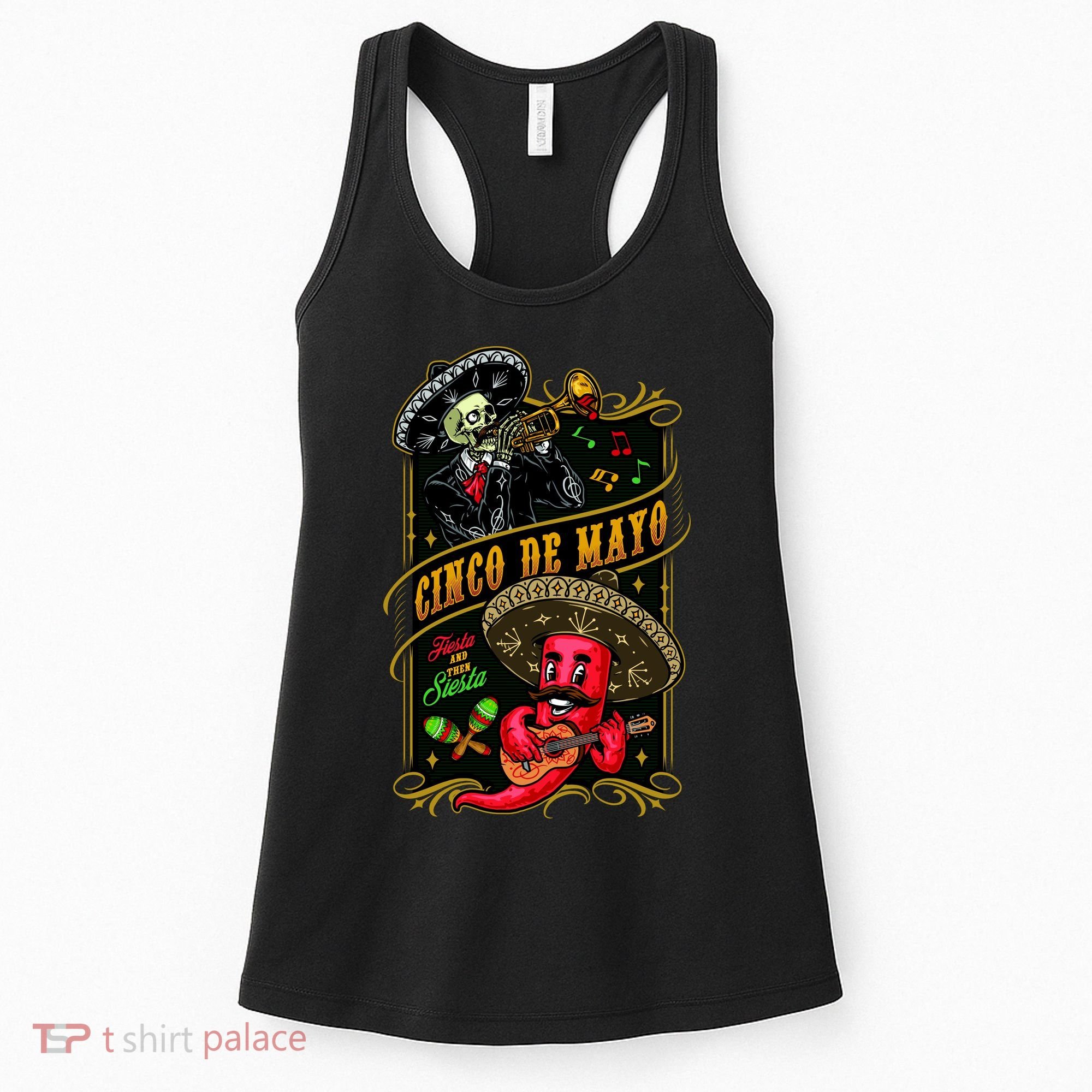 Cinco De Mayo Fiesta And Then Siesta Skeleton Pepper Music Women's Tank Top