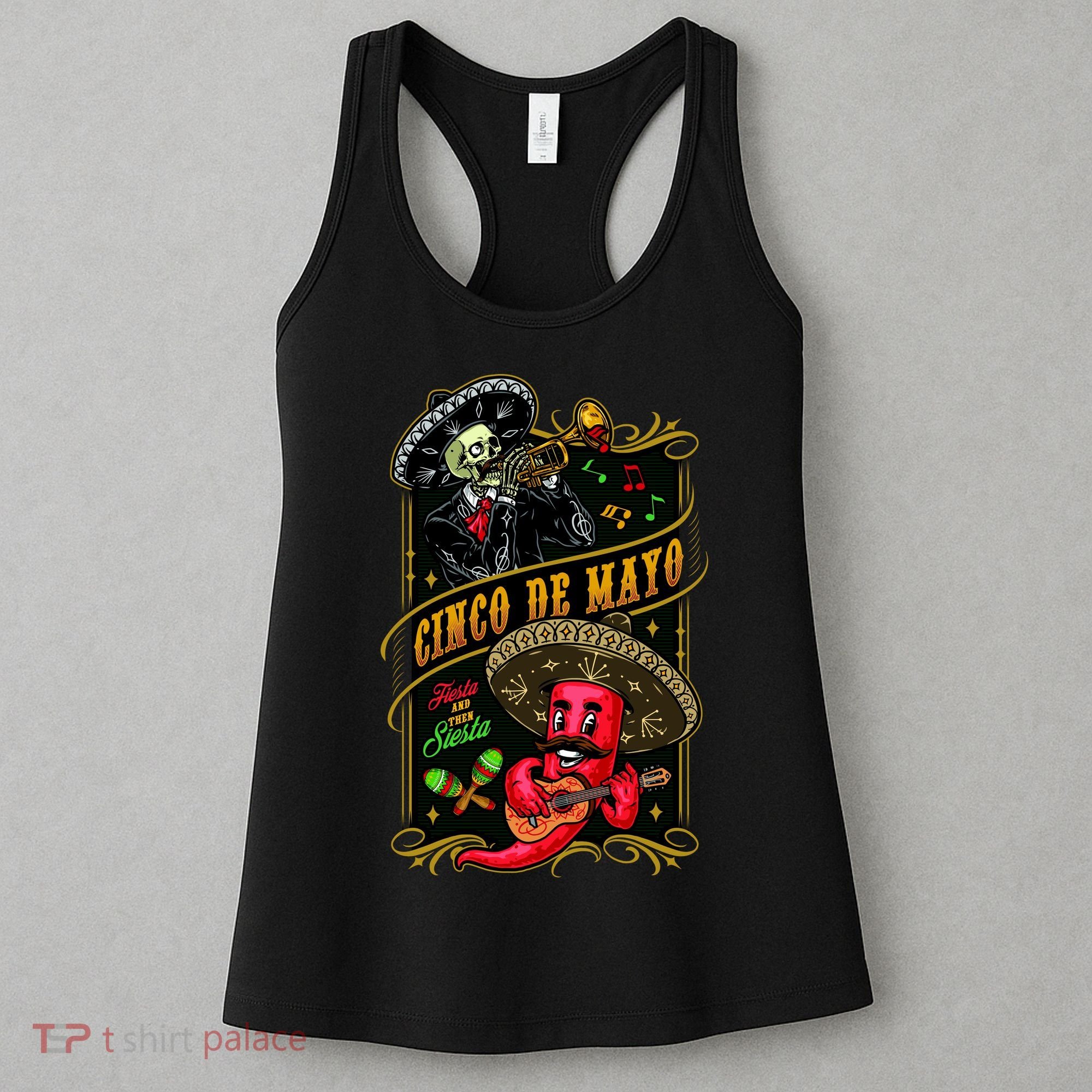 Cinco De Mayo Fiesta And Then Siesta Skeleton Pepper Music Women's Tank Top