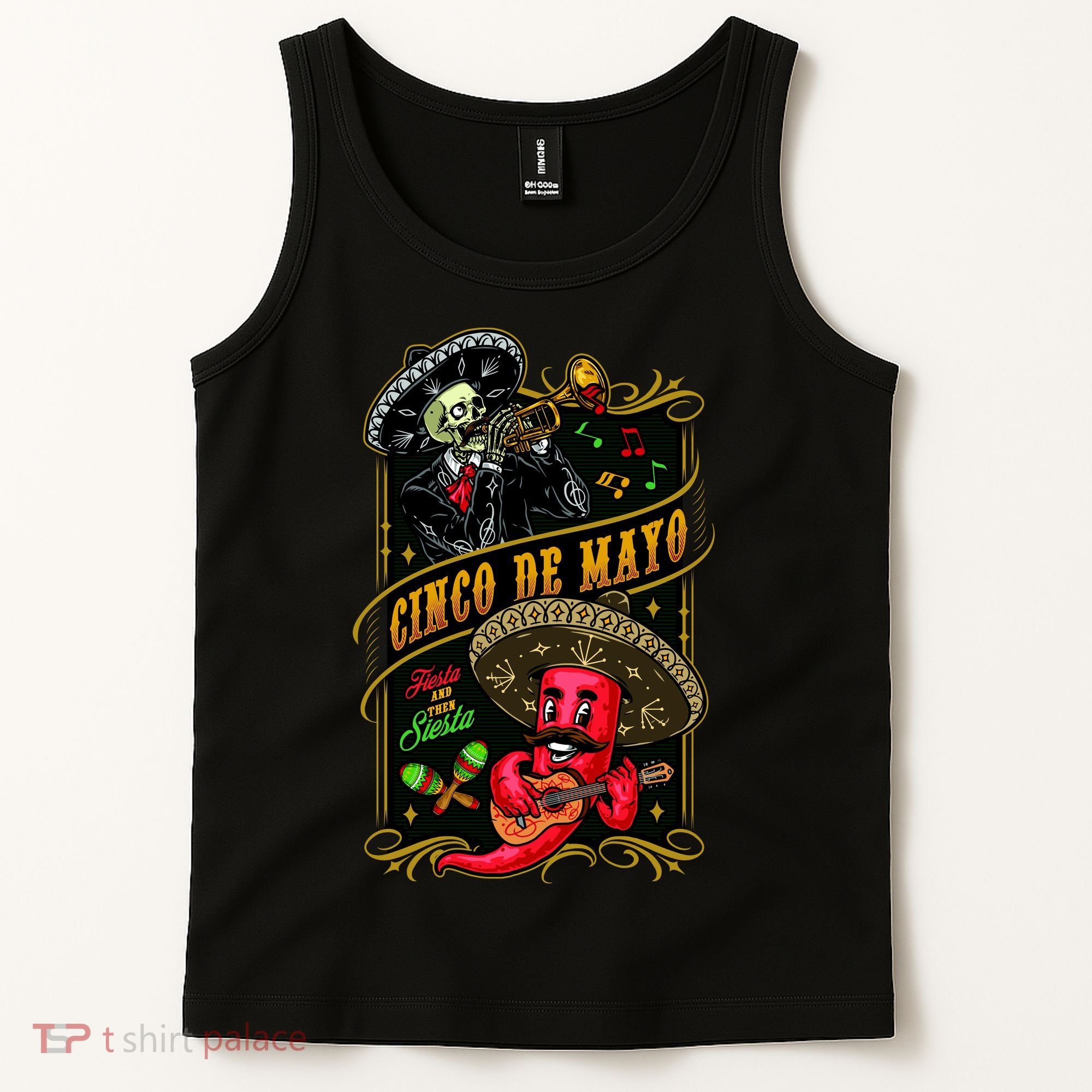 Cinco De Mayo Fiesta And Then Siesta Skeleton Pepper Music Tank Top